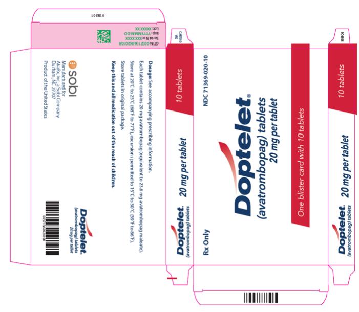 NDC 71369-020-10
정제당 20 mg
Rx Only
Doptelet
10정 블리스터 카드 1장
