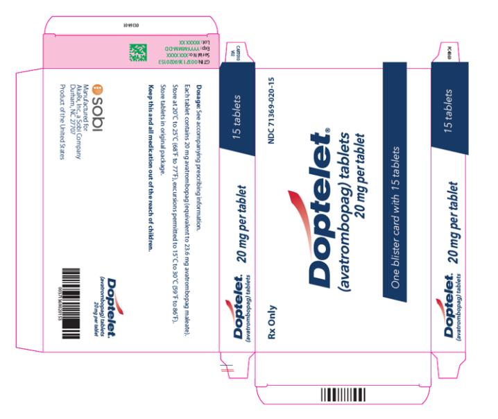 NDC 71369-020-15
정제당 15 mg
Rx Only
Doptelet
15정이 들어있는 하나의 블리스터 카드
