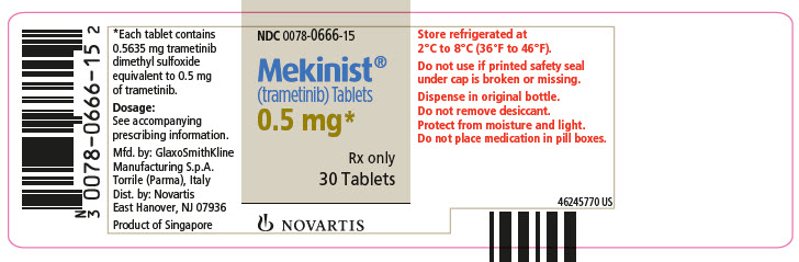 주요 디스플레이 패널
								NDC 0078-0666-15
								메키니스트® (트라메티닙) 정제
								0.5 mg*
								Rx only
								30 정제
								노바티스