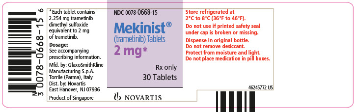 주요 디스플레이 패널
								NDC 0078-0668-15
								메키니스트® (트라메티닙) 정제
								2 mg*
								Rx only
								30 정제
								노바티스