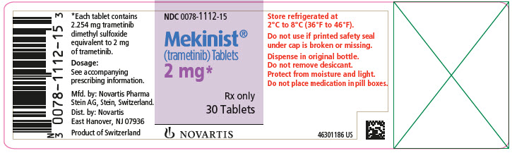 주요 디스플레이 패널
								NDC 0078-1112-15
								메크니스트® (트라메티닙) 정제
								2 mg*
								Rx only
								30 정제
								노바티스