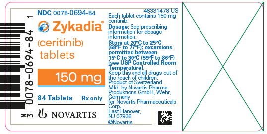 주요 디스플레이 패널
								NDC 0078-0694-84
								Zykadia®
								(ceritinib) 정제
								150 mg
								84정
								처방전 필요
								NOVARTIS
								